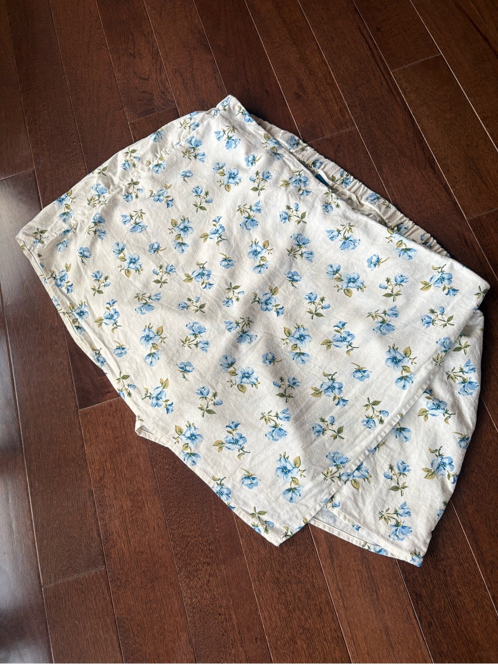 Old Navy Cream & Blue Floral Linen-Blend Women’s Shorts Elastic Waistband XL
